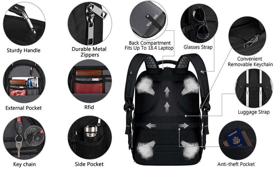 With built-in USB PORT outside, this laptop backpack is convenient to charge your cell phone 